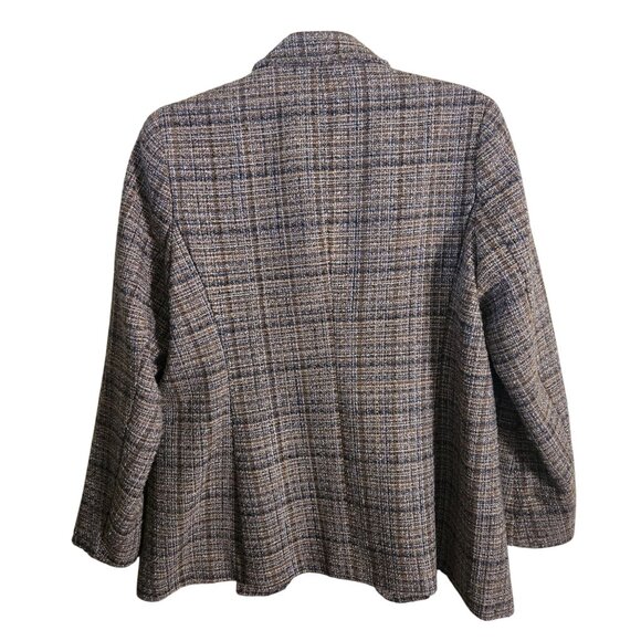 Anne Klein Vintage Tan Gold Plaid Open Front Double-breasted Tweed Blazer Size M - Picture 3 of 6